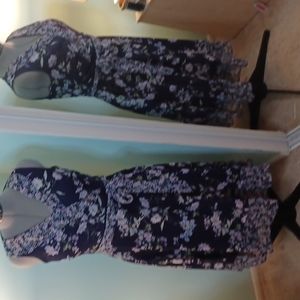 R & K Blue Floral Print Sleeveless Dress